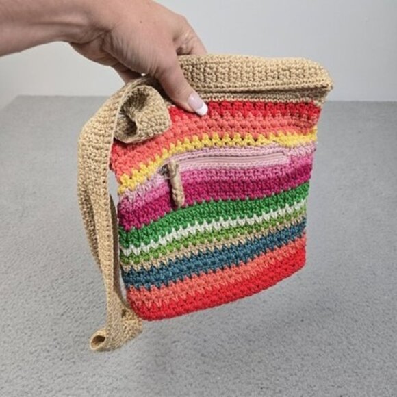 The Sak Crochet Crossbody Bag Rainbow Striped Boho Hippie Purse - Picture 9 of 9